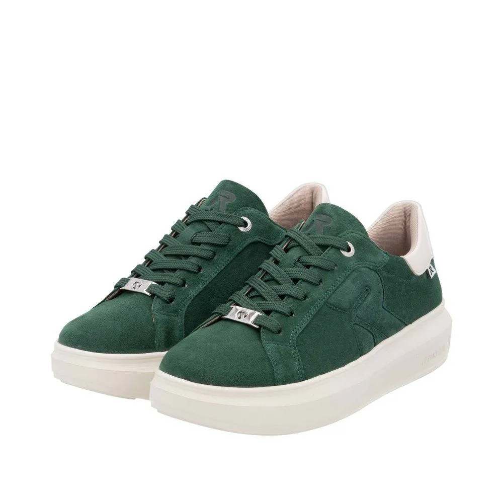 Rieker W1204-54 Ladies Green Combi Suede Lace Up Shoes