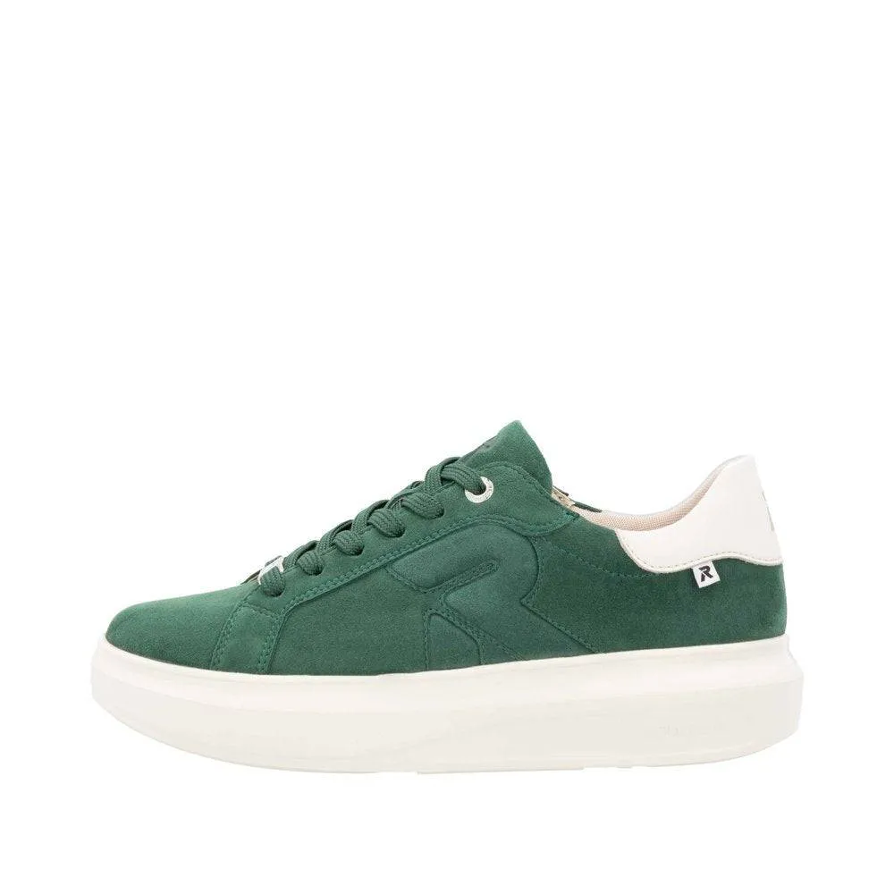 Rieker W1204-54 Ladies Green Combi Suede Lace Up Shoes