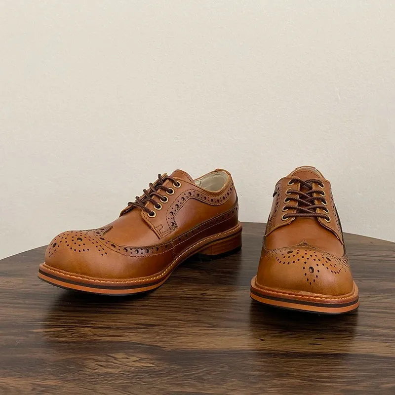 Round Toe Genuine Leather Brogue Shoes