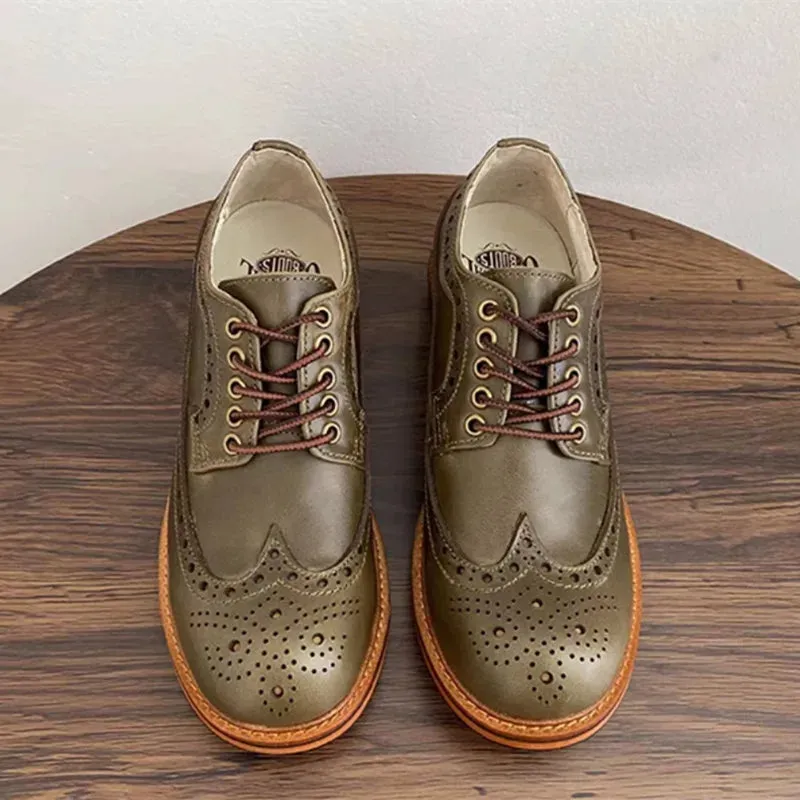 Round Toe Genuine Leather Brogue Shoes