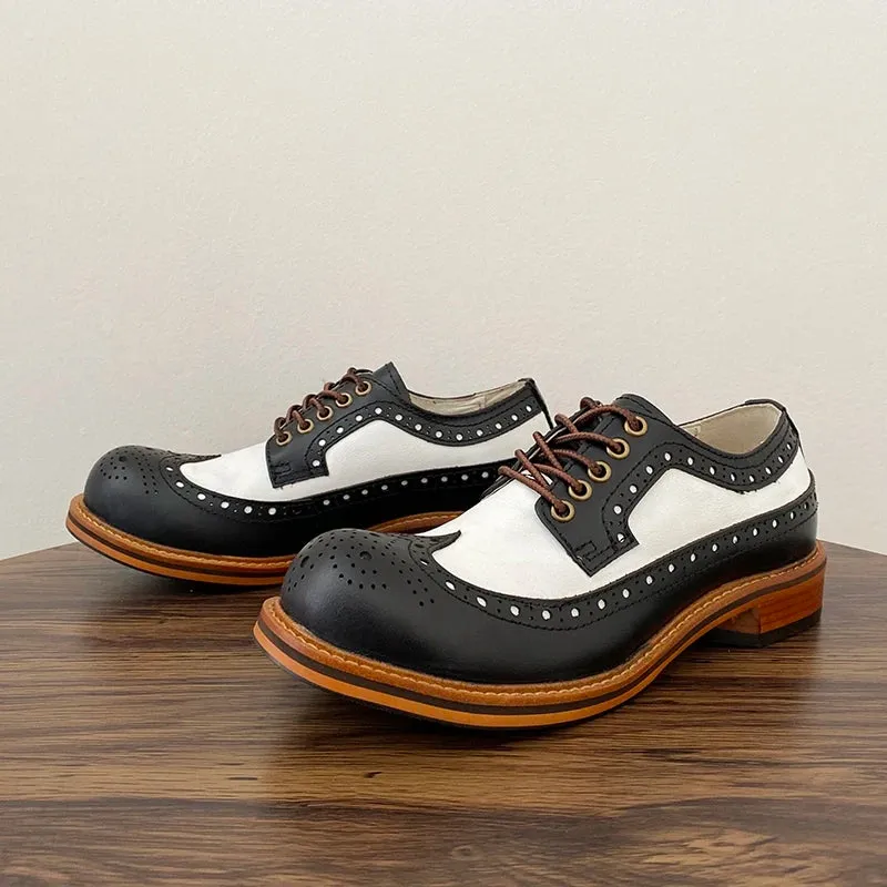 Round Toe Genuine Leather Brogue Shoes