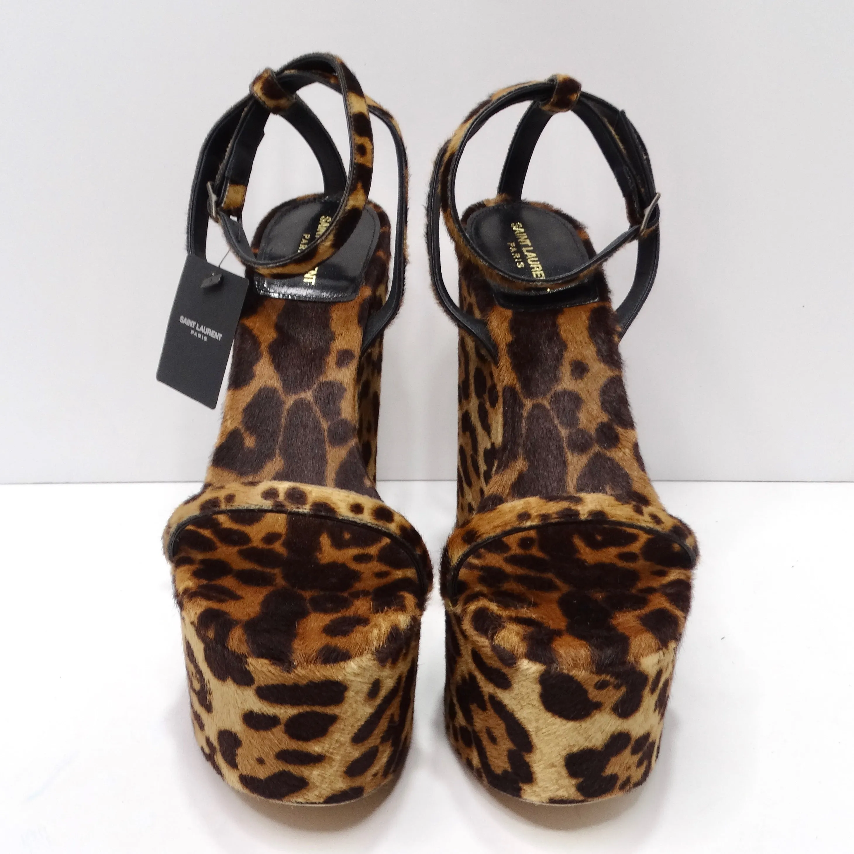 Saint Laurent Frida Wedges Cheetah Print Pony Hair