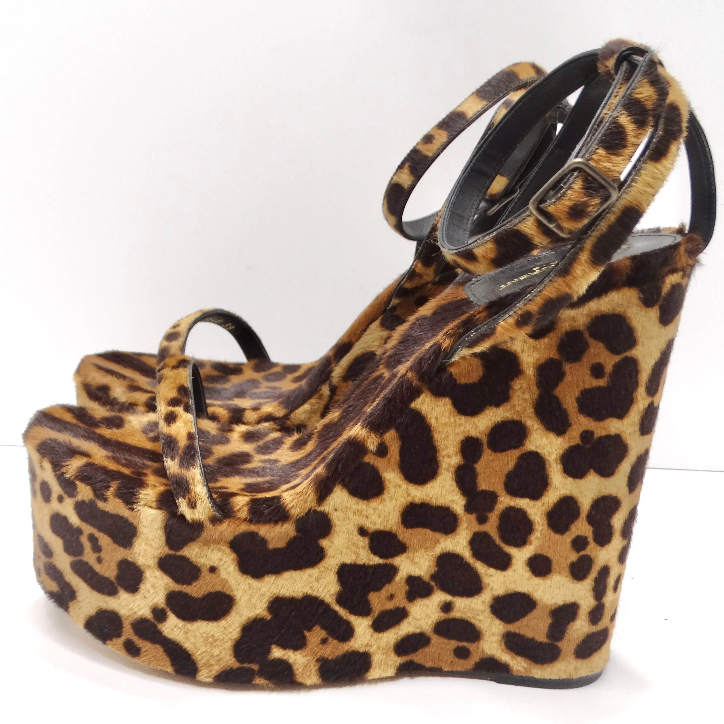 Saint Laurent Frida Wedges Cheetah Print Pony Hair