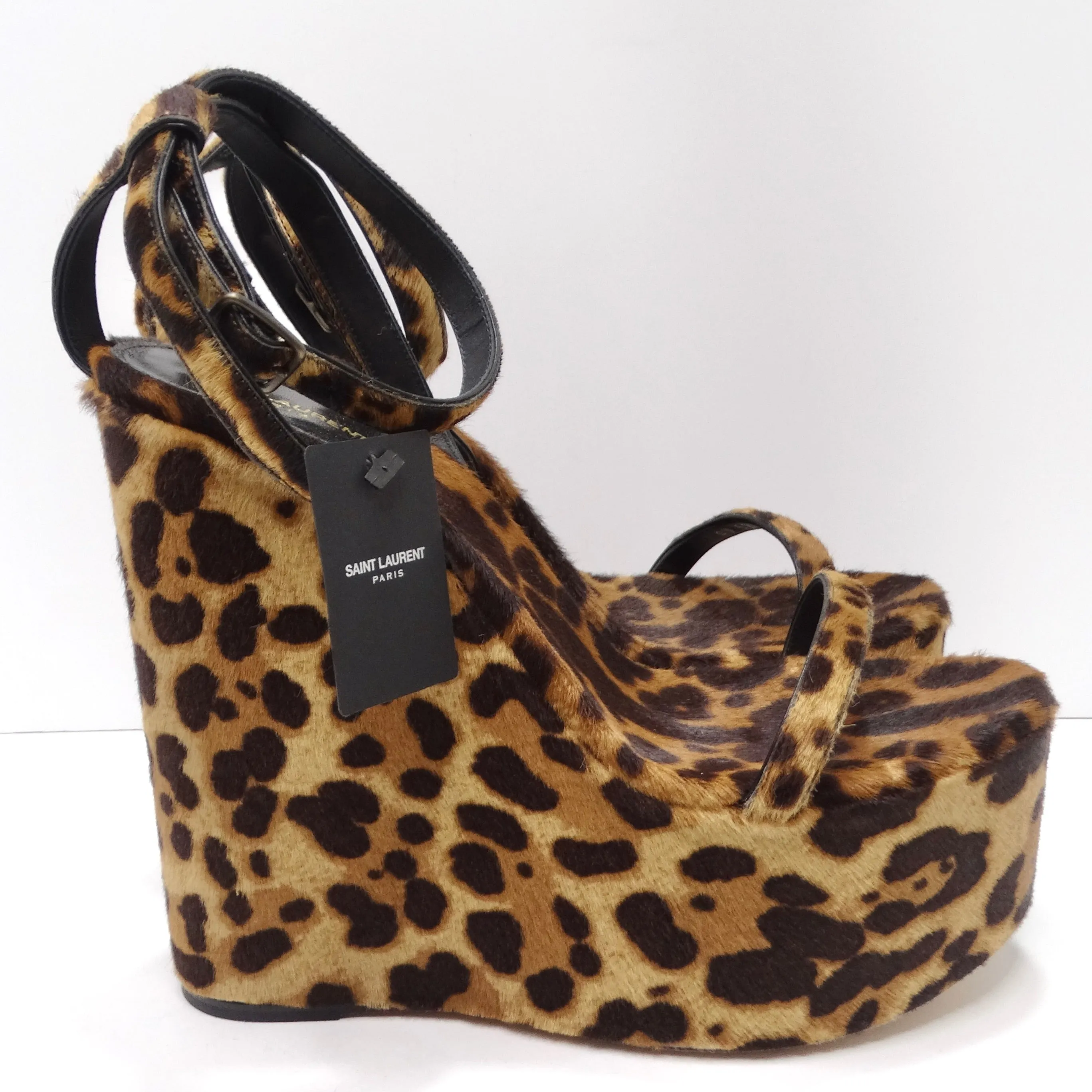 Saint Laurent Frida Wedges Cheetah Print Pony Hair