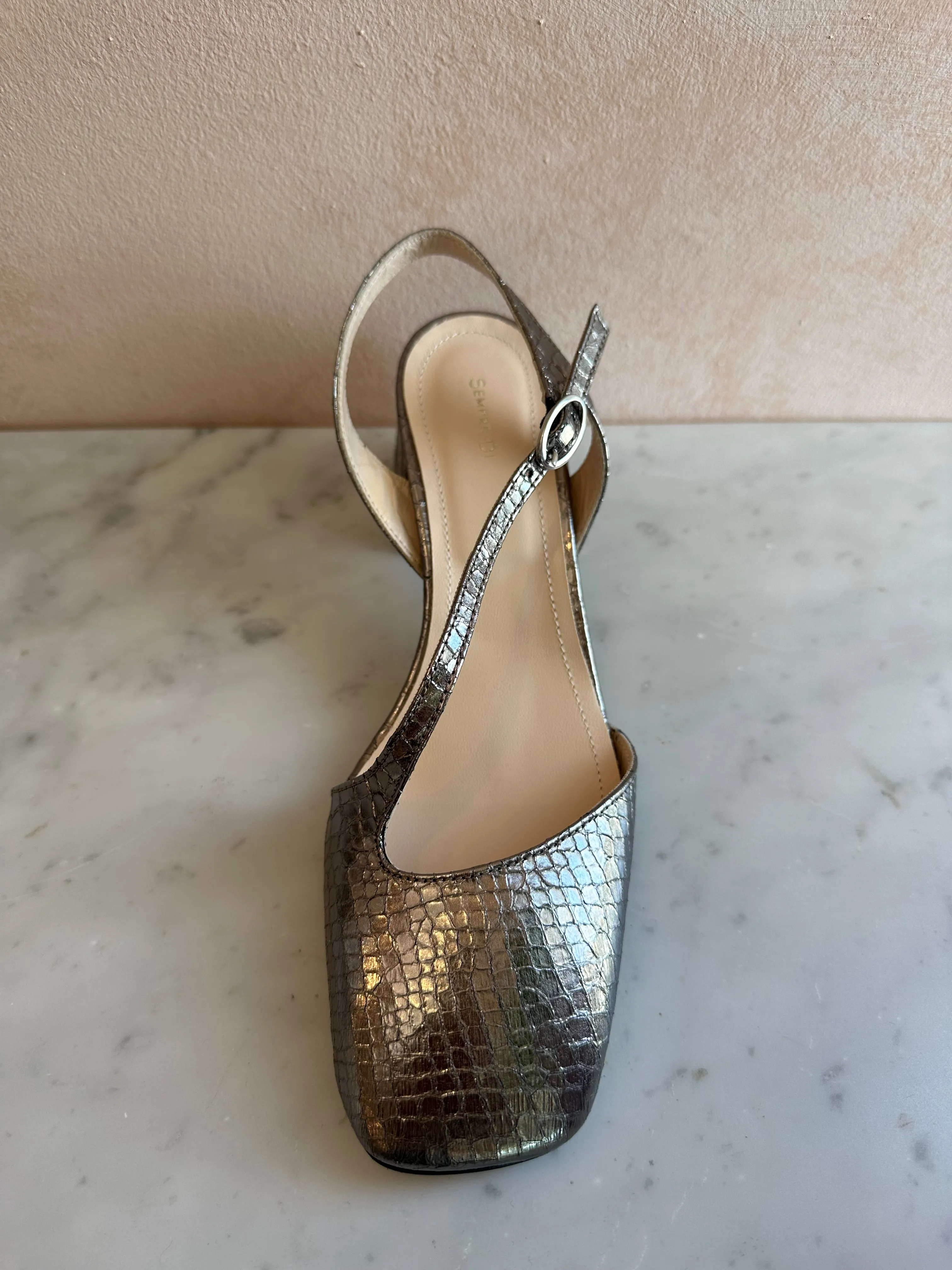 Sempre Di - Block Heel Mary Jane Silver Viper