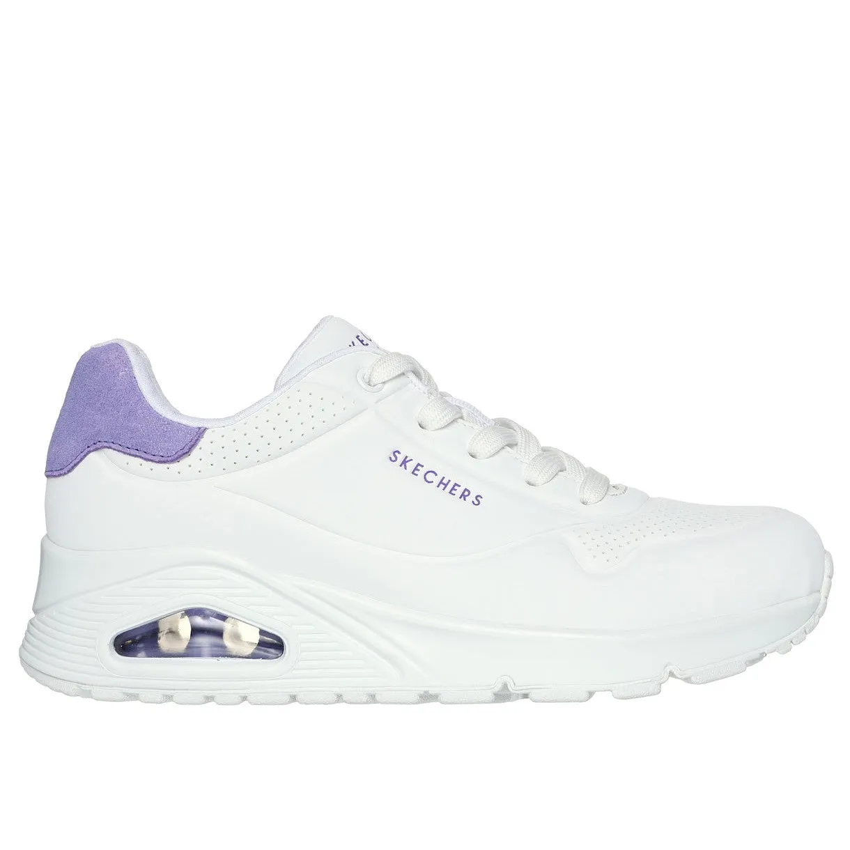 Skechers 177092 Uno - Pop Back Ladies White Purple Lace Up Trainers