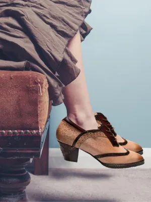 SOFFIA | BEIGE LEATHER ADELE BLOCK HEEL BROGUES OXFORD