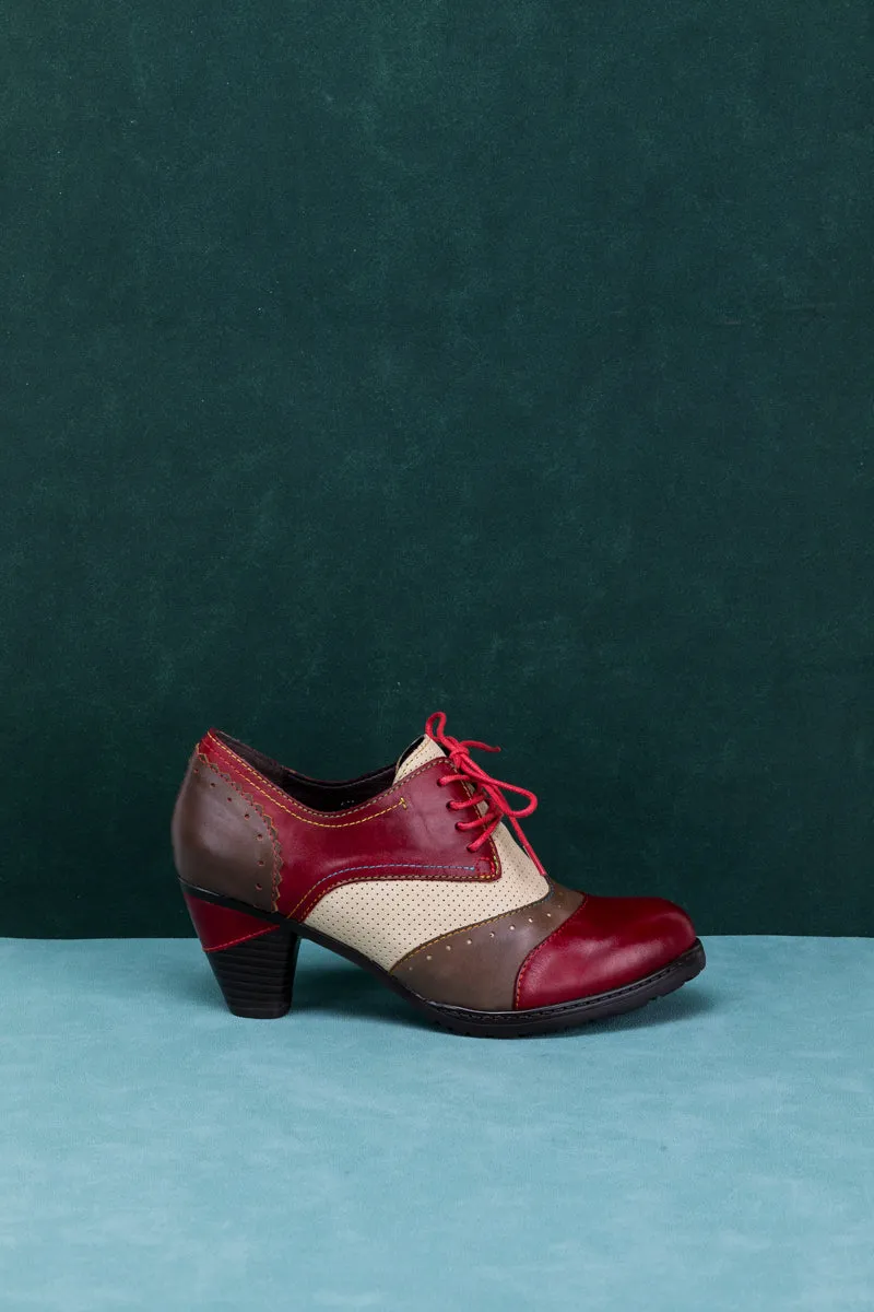 SOFFIA | COLOR BLOCK BLOCK HEEL LEATHER OXFORD - RED