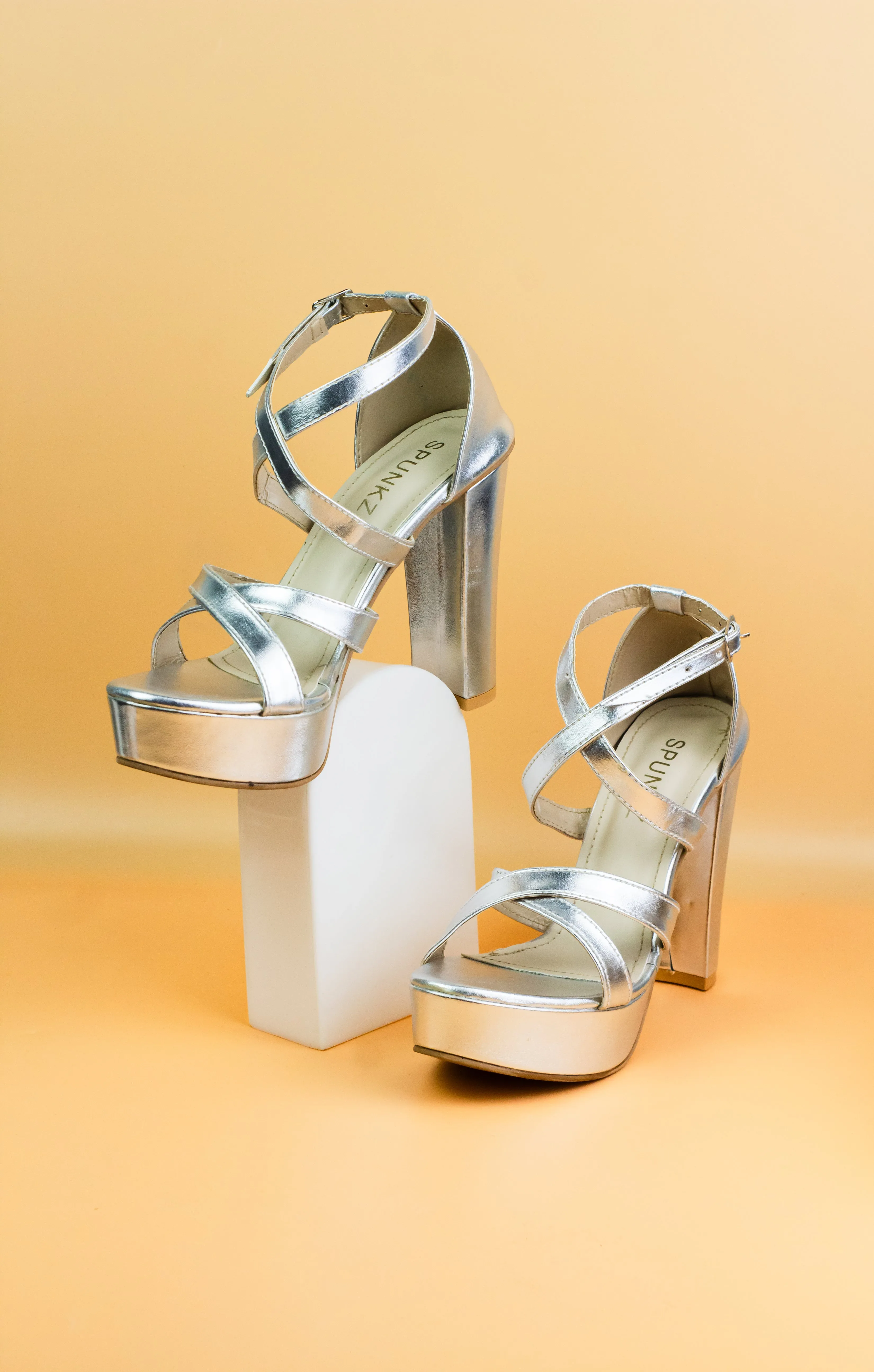 Spunkz High Heel Silver Strappy Platform Sandals