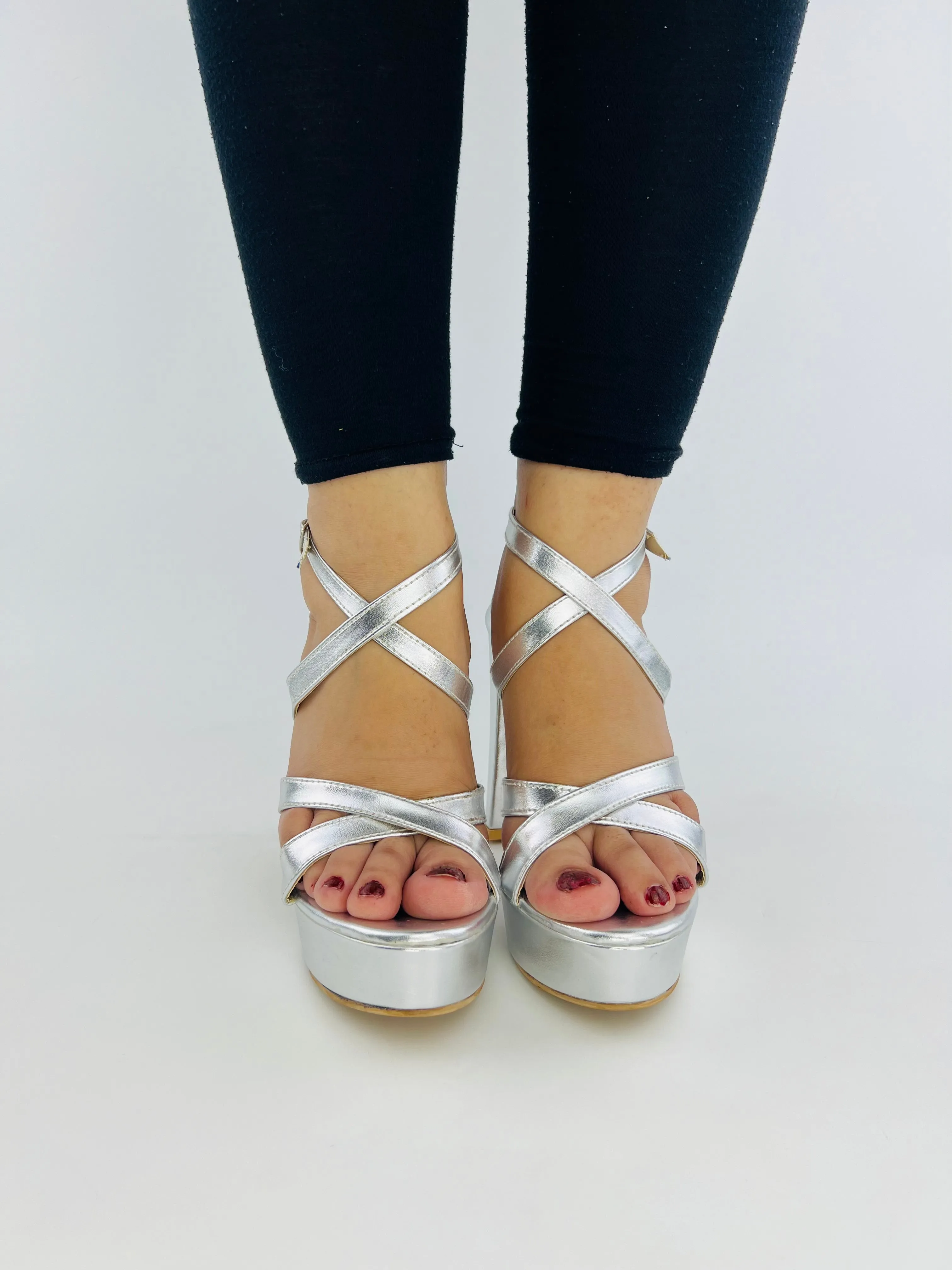 Spunkz High Heel Silver Strappy Platform Sandals