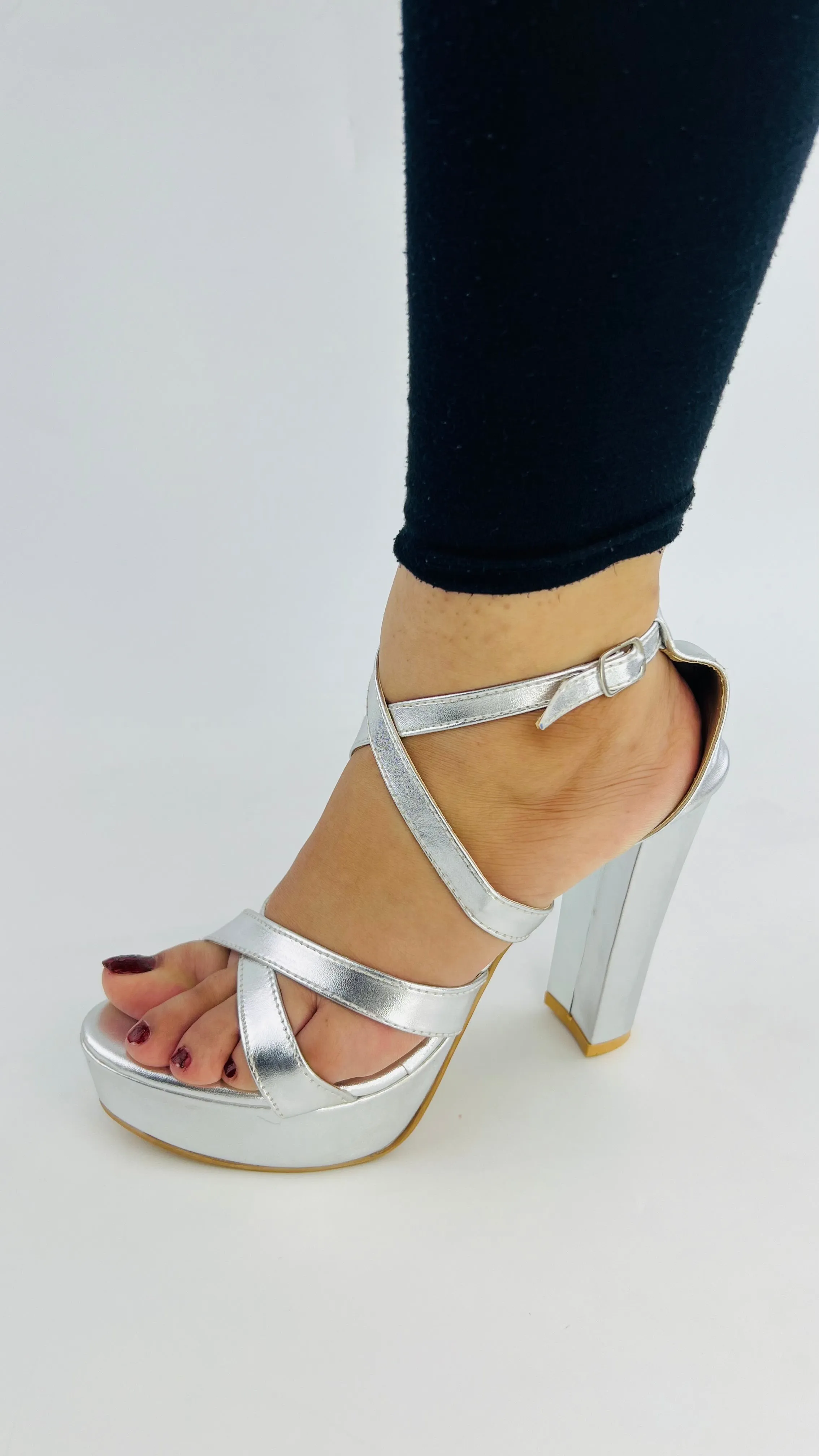 Spunkz High Heel Silver Strappy Platform Sandals