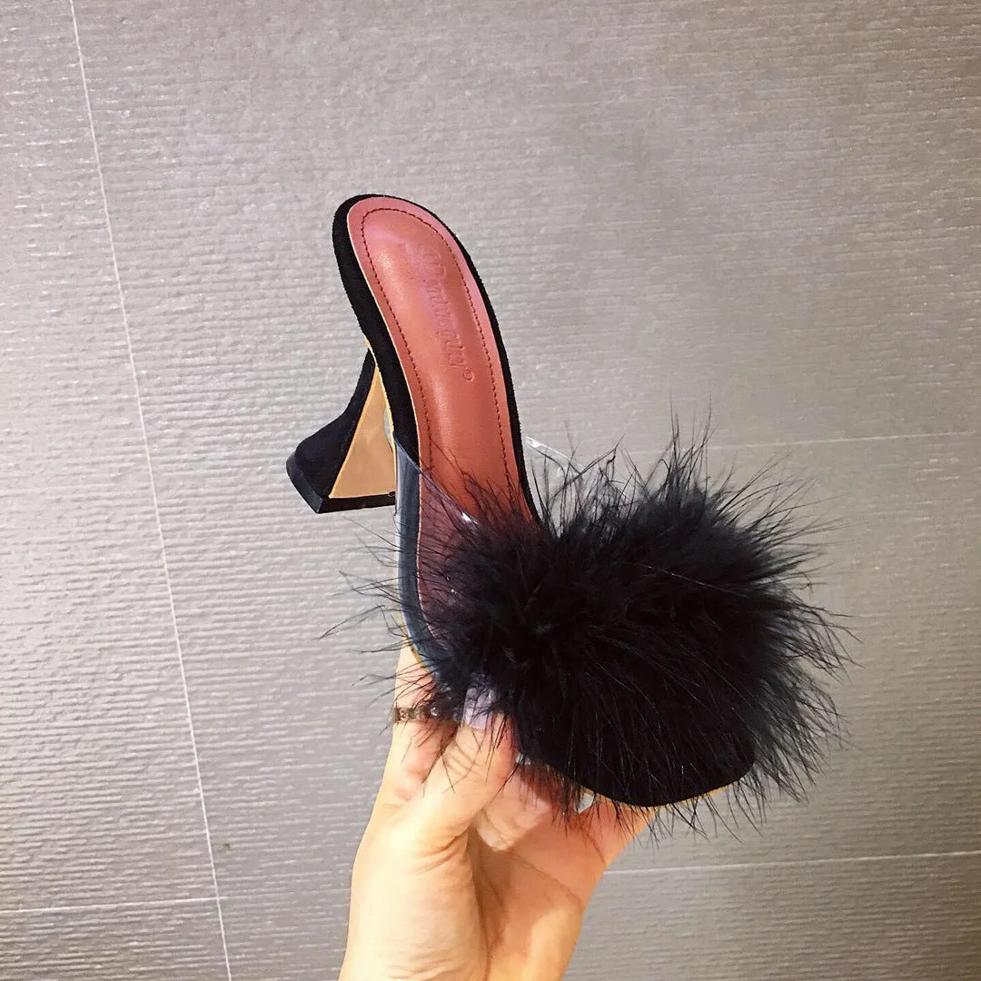 Super High Heels Plush Fur Sandals