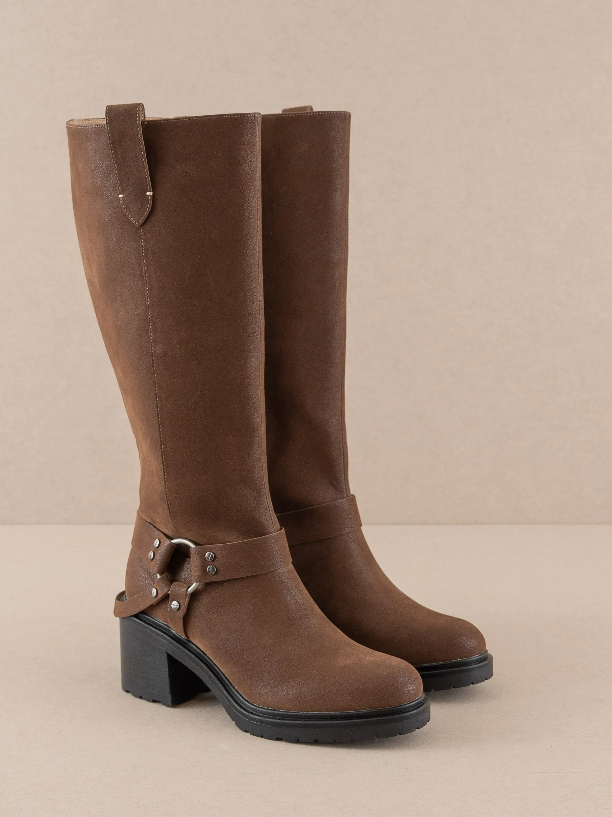 The Leanne | Coffee Moto Knee High Boot