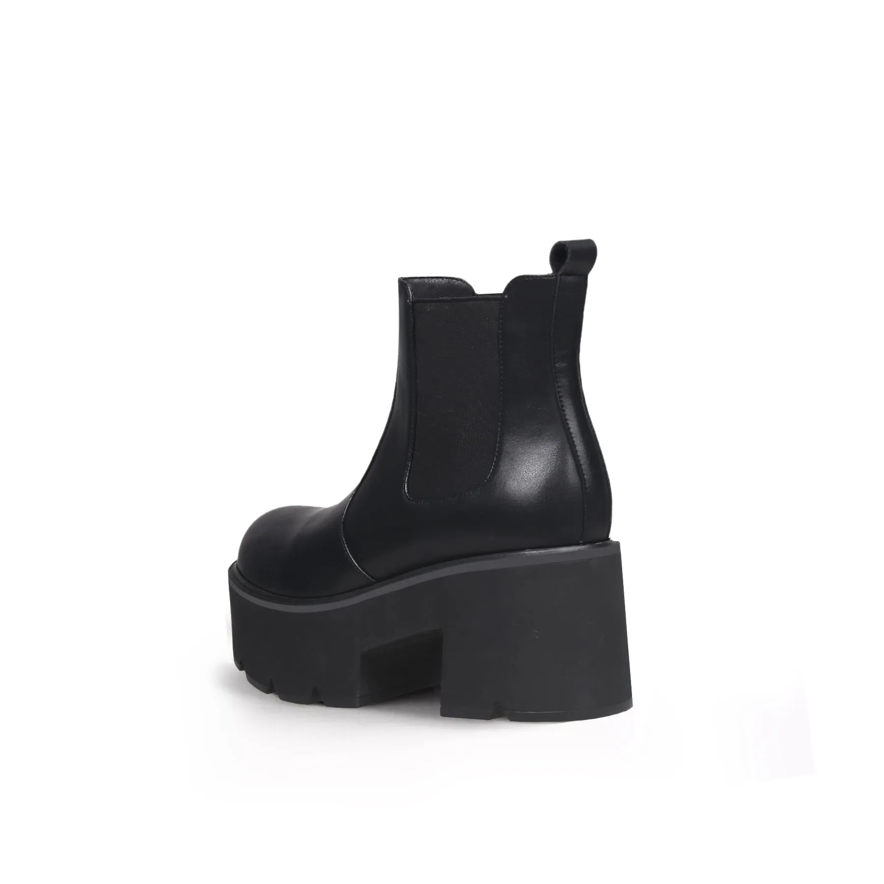 Thick Heel Paneled Black Platform Boots