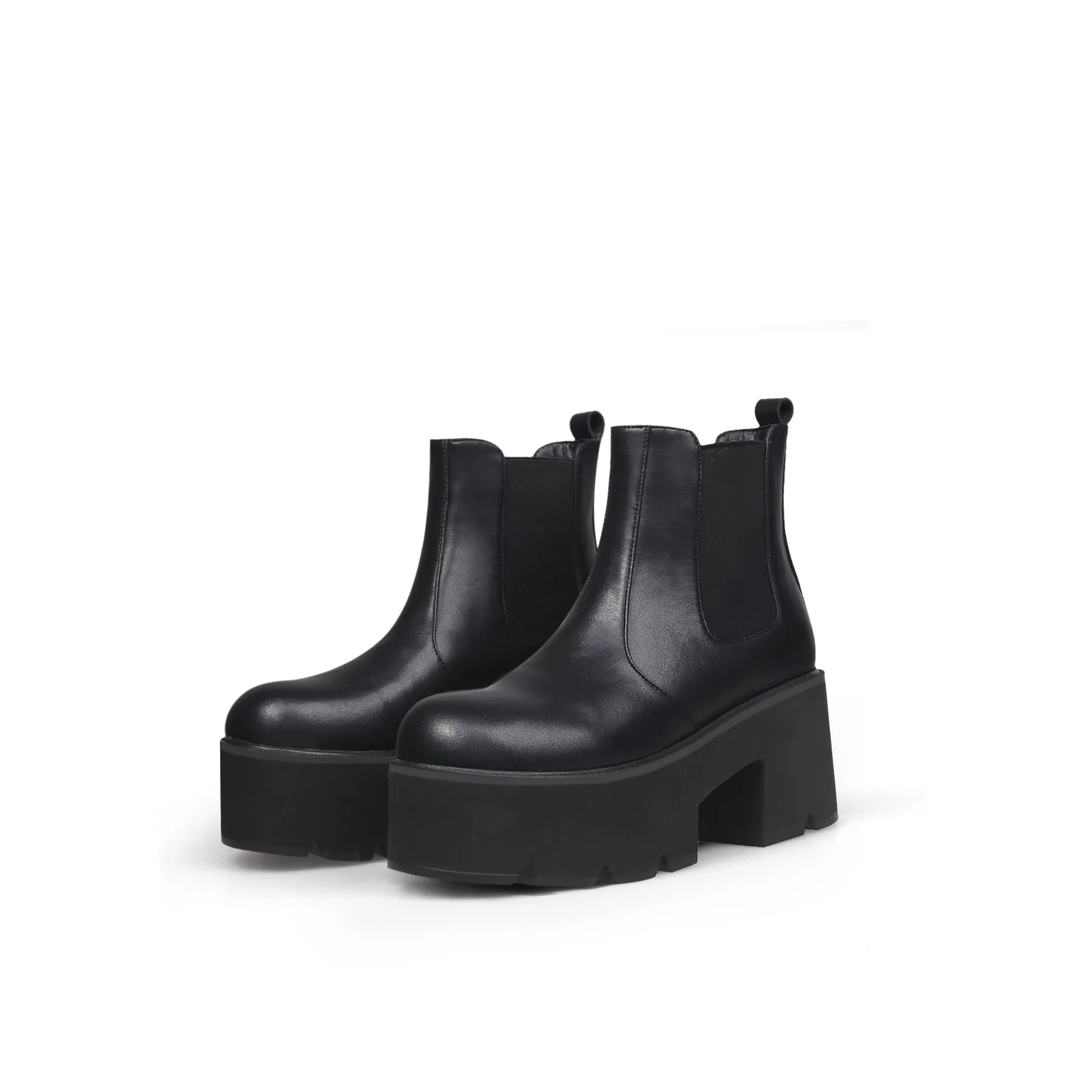 Thick Heel Paneled Black Platform Boots