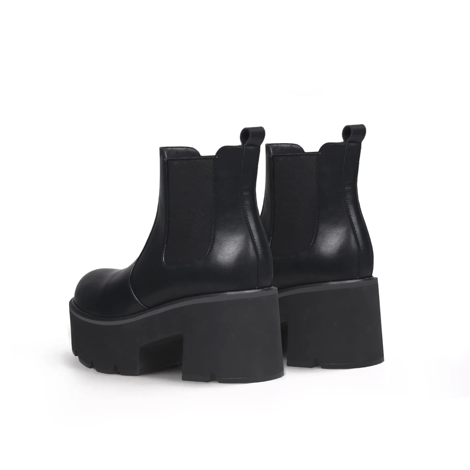 Thick Heel Paneled Black Platform Boots