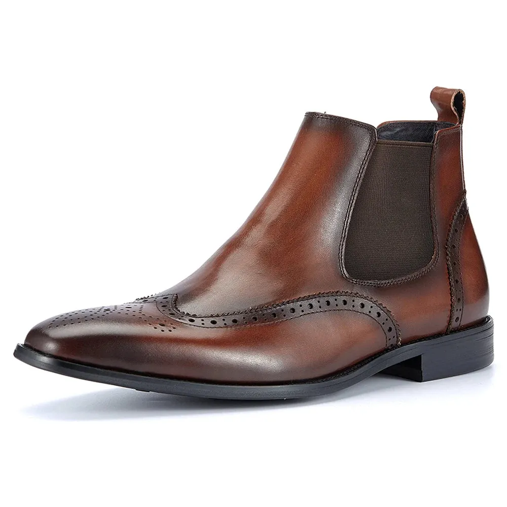 Trend4us Men's Handmade Brogue Chelsea Boots