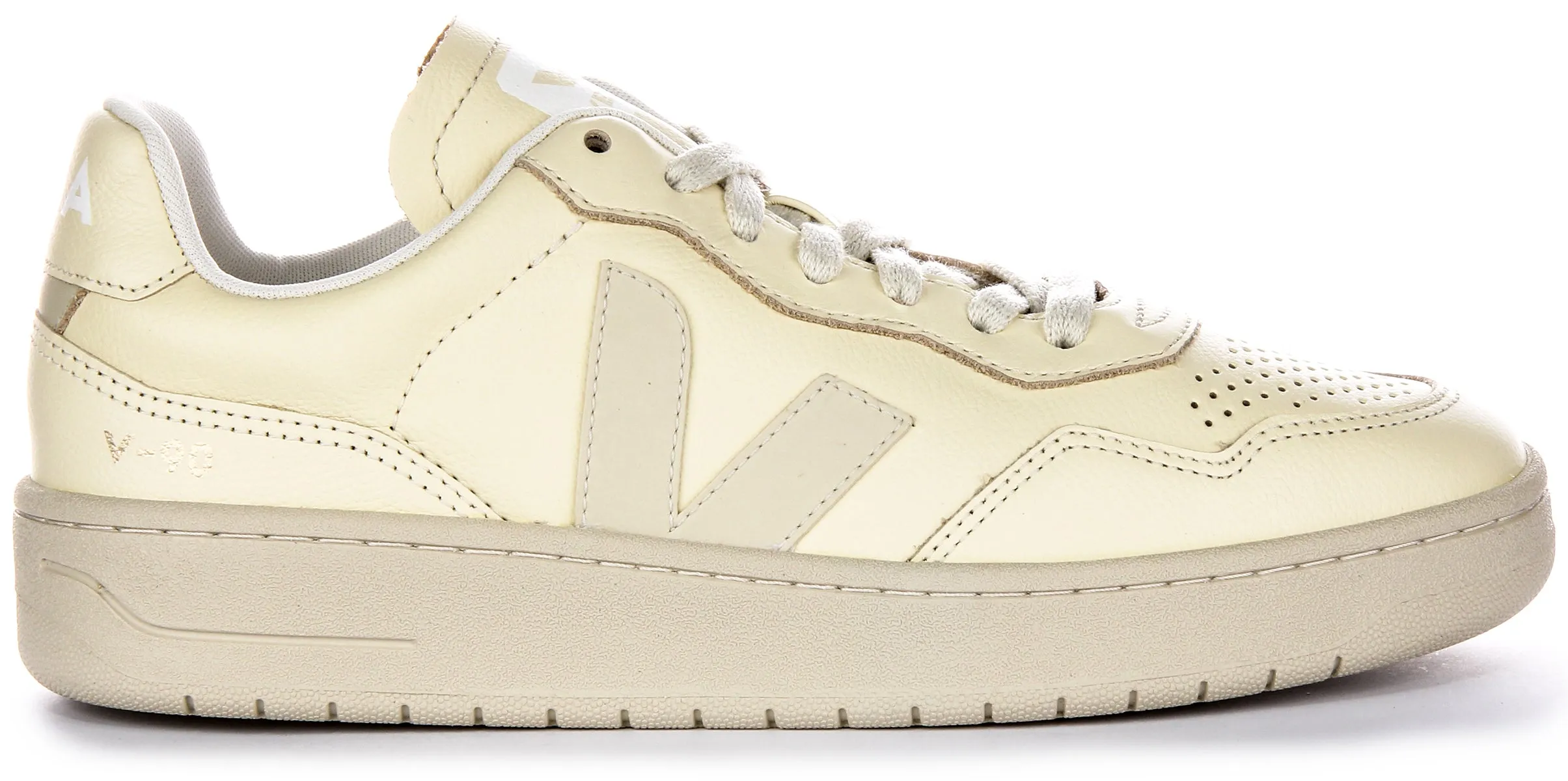 Veja V 90 Leather Trainers In Cream For Men