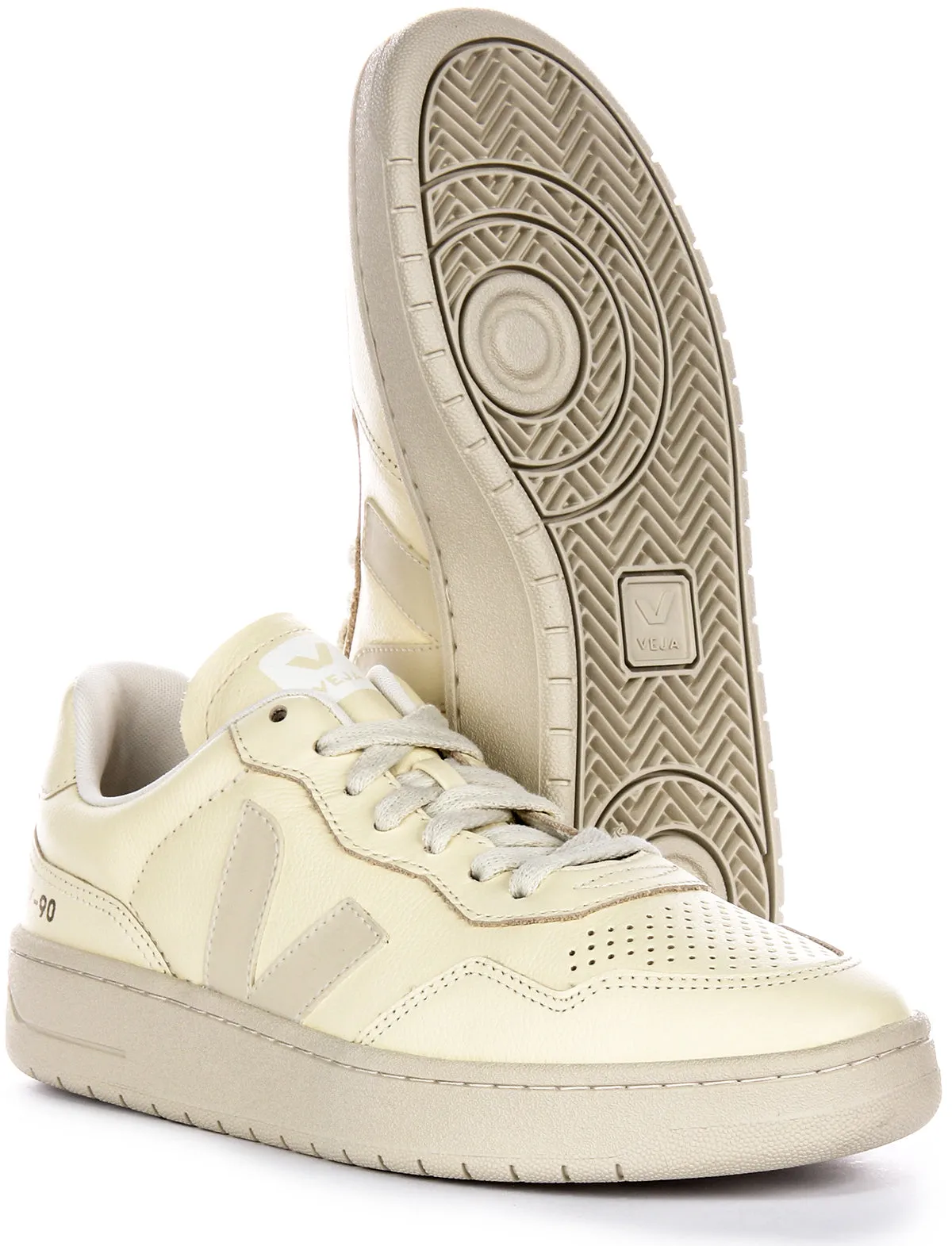 Veja V 90 Leather Trainers In Cream For Men