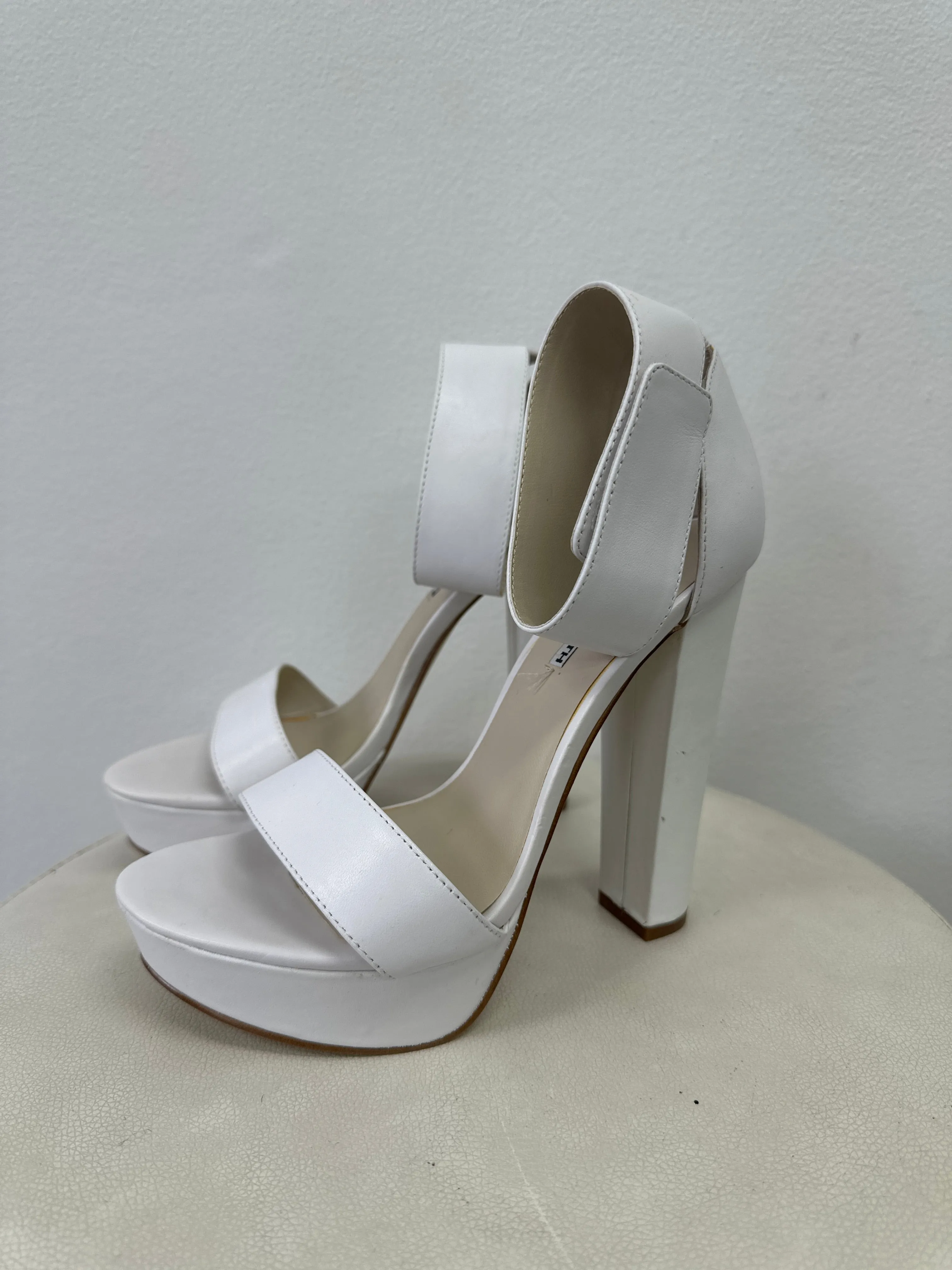 White Malibu Leather High Heeled Sandals