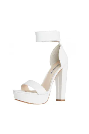 White Malibu Leather High Heeled Sandals