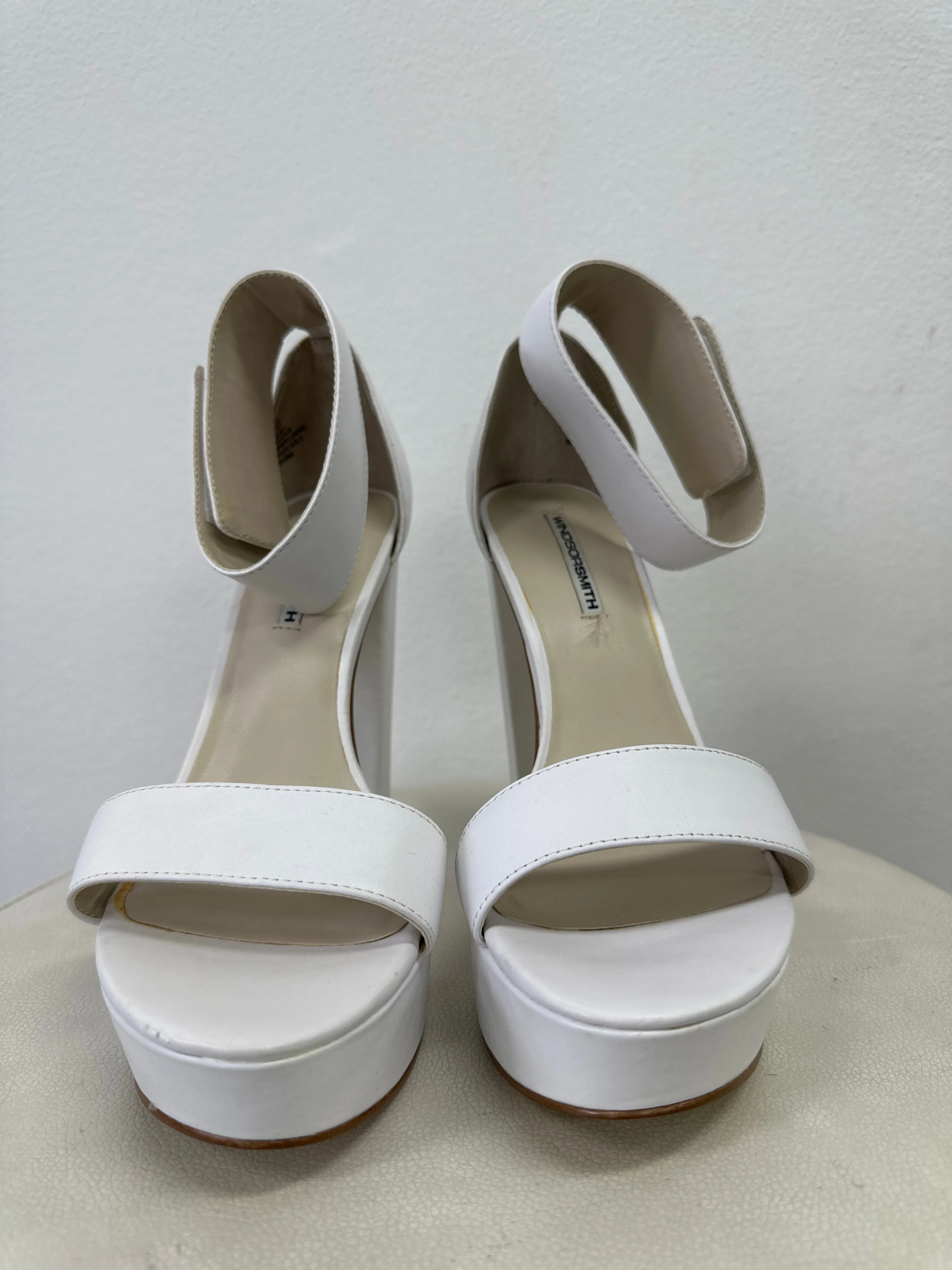 White Malibu Leather High Heeled Sandals