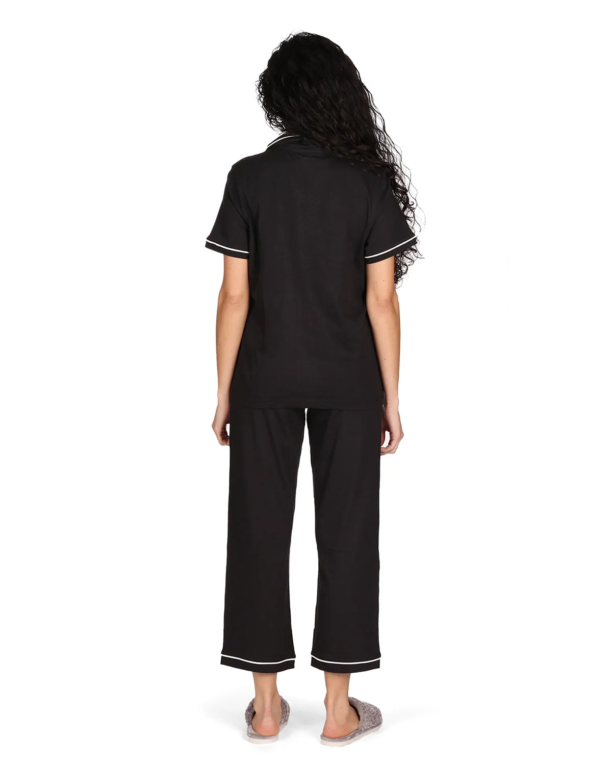 Women's Notch Collar Capri Cotton Blend Pajama Set