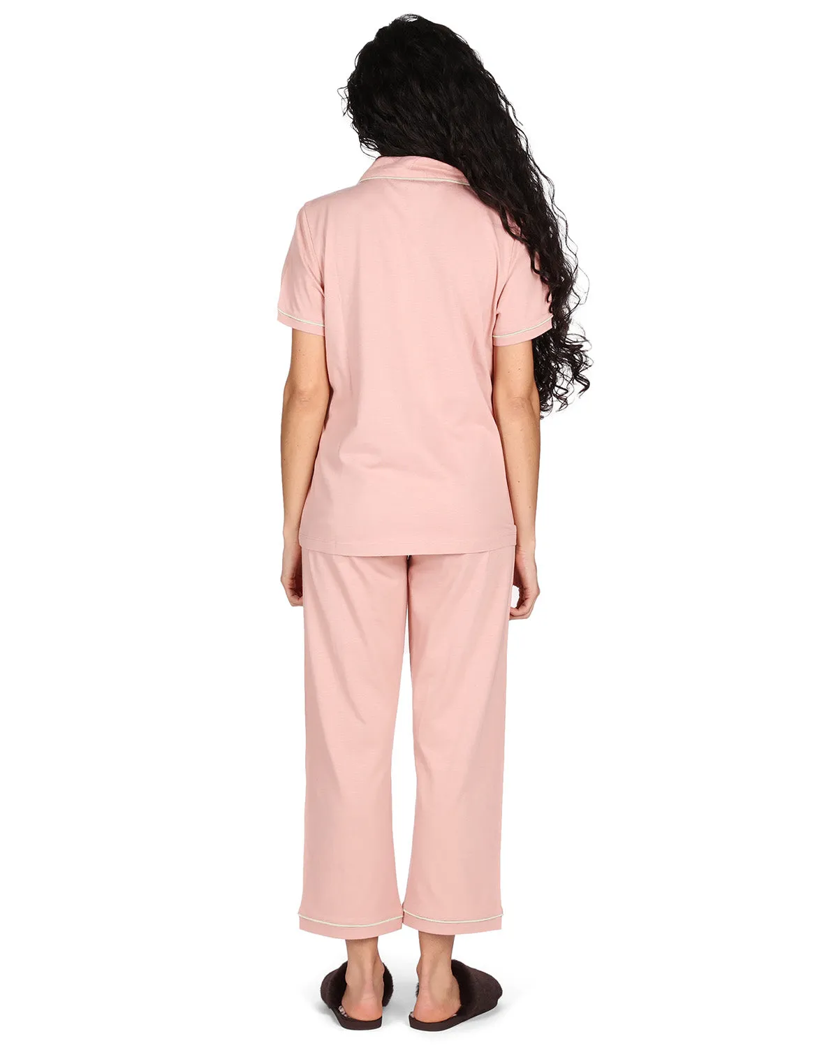 Women's Notch Collar Capri Cotton Blend Pajama Set