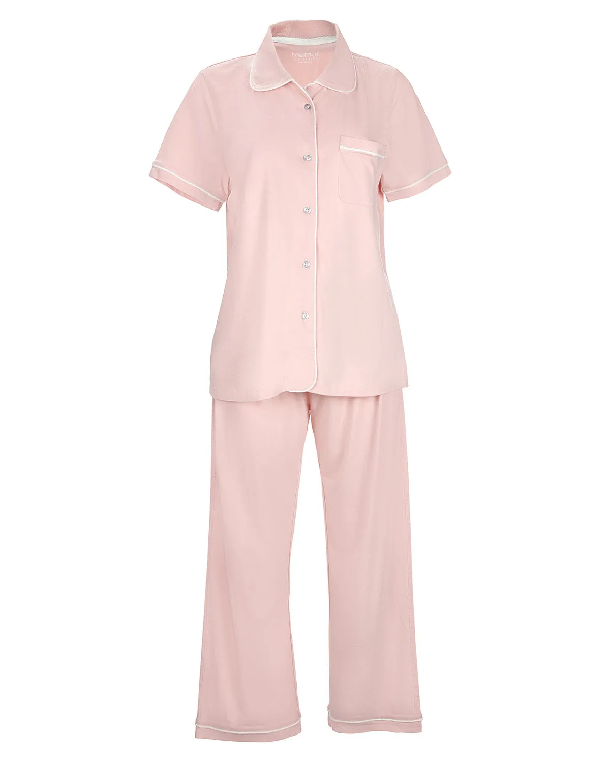 Women's Notch Collar Capri Cotton Blend Pajama Set