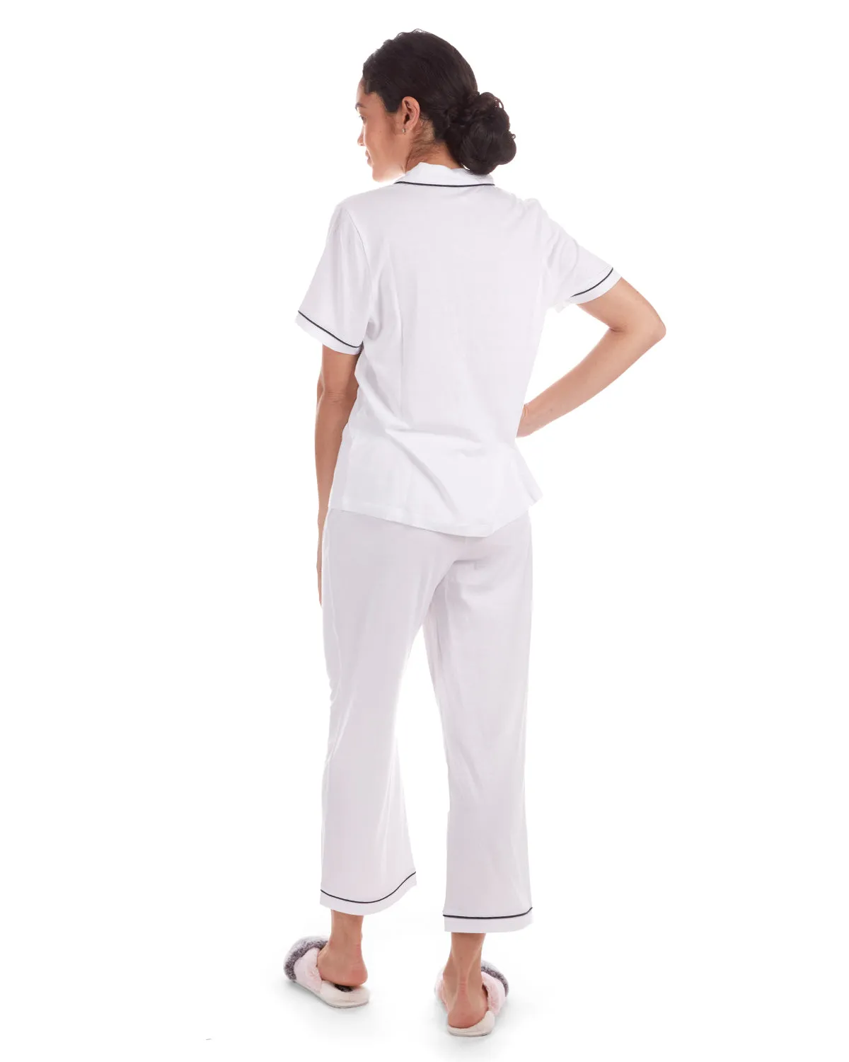 Women's Notch Collar Capri Cotton Blend Pajama Set