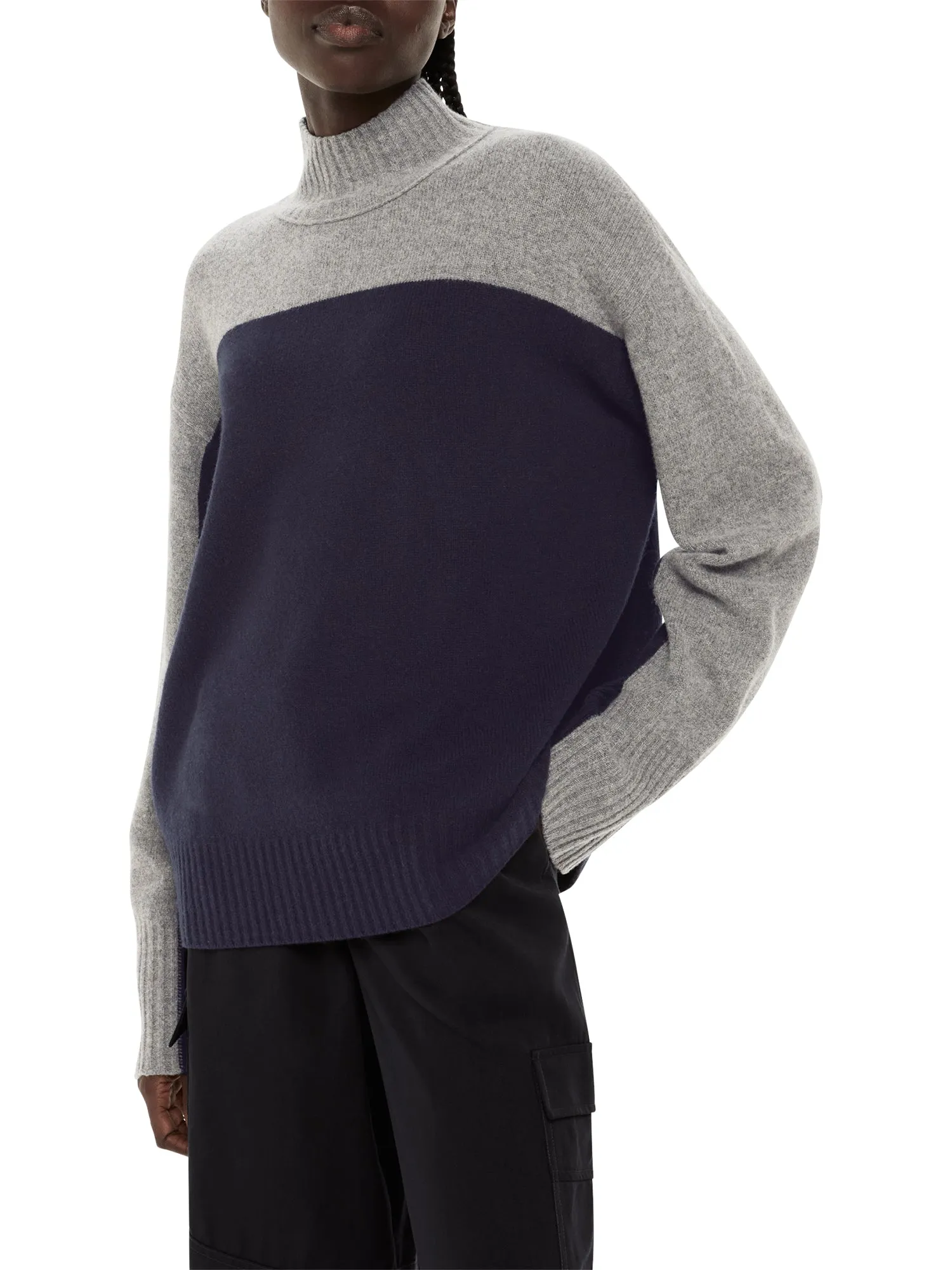 Wool Colour Block Funnel Neck